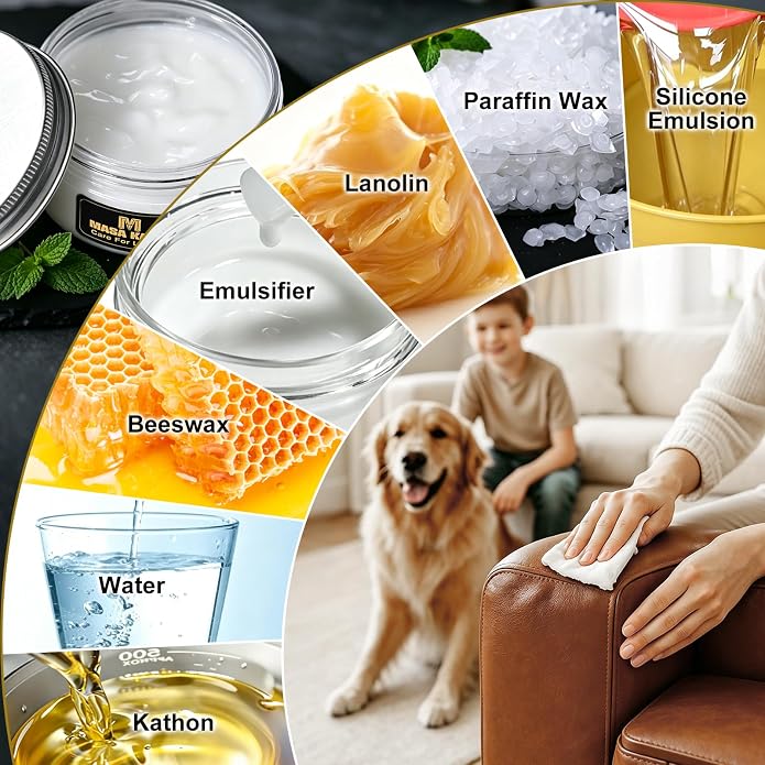 Masa Kawa Leather Care Conditioner Nourishing Cream Rejuvenator Kit | Leather Moisturizer Rejuvenator Polish Cleaner, Care Balm for Leather Bags, Car Seats, Shoes, Jacket, Furniture Protection