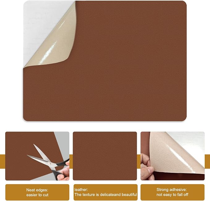 IANZE 2Pcs Leather Repair Patch, Self Adhesive Leather Repair Patch for Car Seats, Couches, Furniture, Sofa, Handbags, Office Chair (Brown)