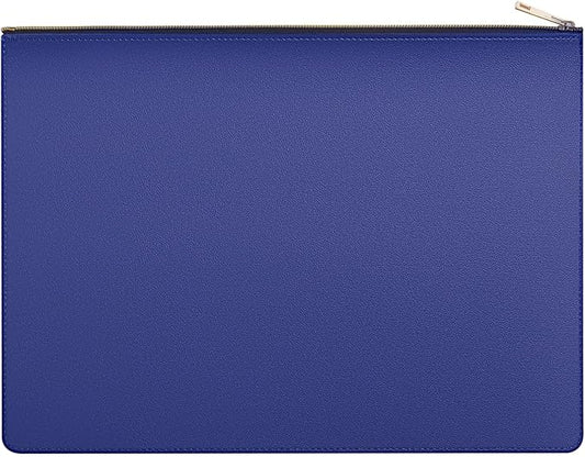 PU Leather A4 File Folder Zipper Document Holder Envelope Folder Case for Receipt Contract (1, Blue)