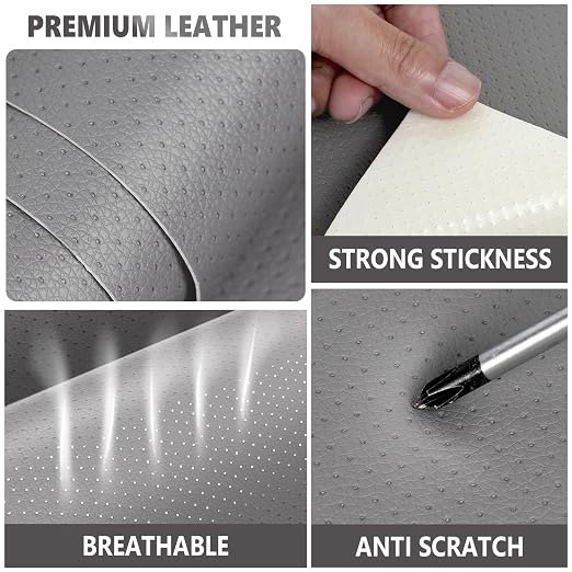 Self Adhesive Leather Repair Patch Tape Kit, Perforated Leather Repair for Furniture Couch Sofa Car Seats Office Chair, Vinyl Repair Kit (Light Gray, 15.7x23.6 inch)