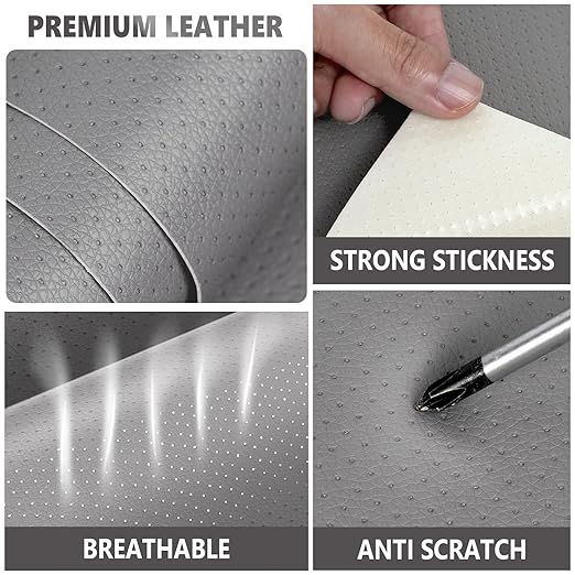 Leather Repair Patch, Breathable Perforated Self Adhesive Repair Patch, Furniture Couch Car Seats Office Chairs Sofa Repair Refurbished Faux Leather Patch (Light Gray,15.7x23.6 inch)