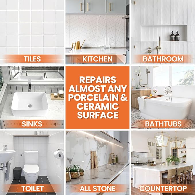 Porcelain Repair Kit White, High-Gloss Chipped Sink & Tile Repair Kit to Quickly Fix Sinks Chips and Tile Cracks with High Bond Strength, Porcelain Sink Repair Kit for Tub, Sink,Trim & Repair Kits