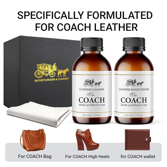 Leather Cleaner & Moisturizer Set for Coach, Gently Cleans Vachetta Leather, Restores Shine, Softens, Removes Stains & Light Scratches, Works for All Luxury Brands