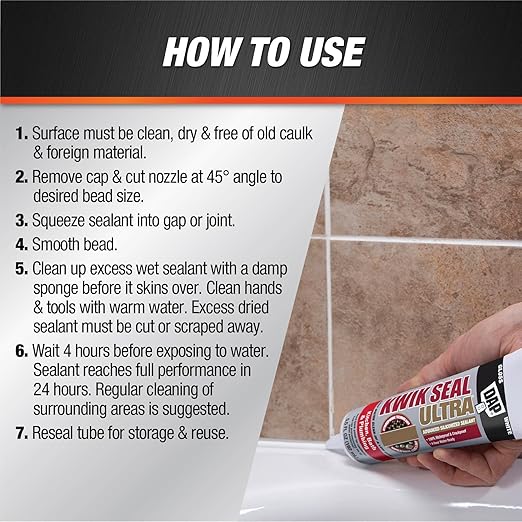 Kwik Seal Ultra Advanced Kitchen and Bath Siliconized Sealant, White, 5.5 Oz (7079818914)