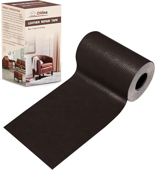 ONine Leather Repair Patch，Leather Repair Tape, 3 x 60 inches Leather Repair Patch for Furniture,Vinyl Repair kit，Leather Couch Patch，for Sofas,Furniture,car Seats,Chairs(Black Brown)