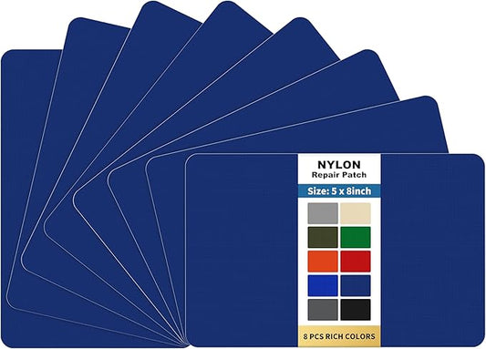 KING MOUNTAIN Self Adhesive Nylon Fabric Repair Patch, 5×8 Inches 8 Pcs, Quick Down Jacket Repair Patch, Waterproof Outdoor Gear Patch Kit for Tent,Backpacks,Umbrella, Gloves, Sleeping Bag (Dark Blue)