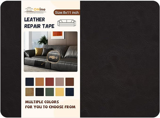 ONine Leather Repair Patch，Self-Adhesive Couch Patch，Multicolor Available Scratch Leather 8X11 Inch Peel and Stick for Sofas, Car Seats Hand Bags Jackets(Chocolate Brown)