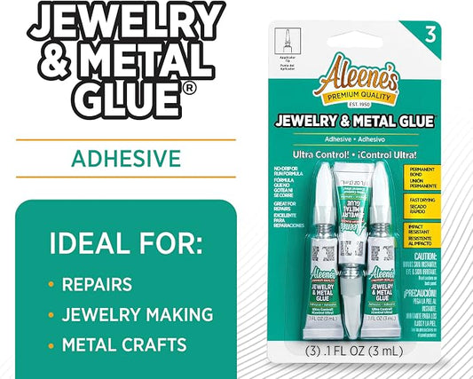 Aleene's Jewelry & Metal Glue, 0.1 oz 3-Pack - Instant Adhesive, Permanent Bond, Waterproof, Dries Clear, Ideal for Repairs and Jewelry Making