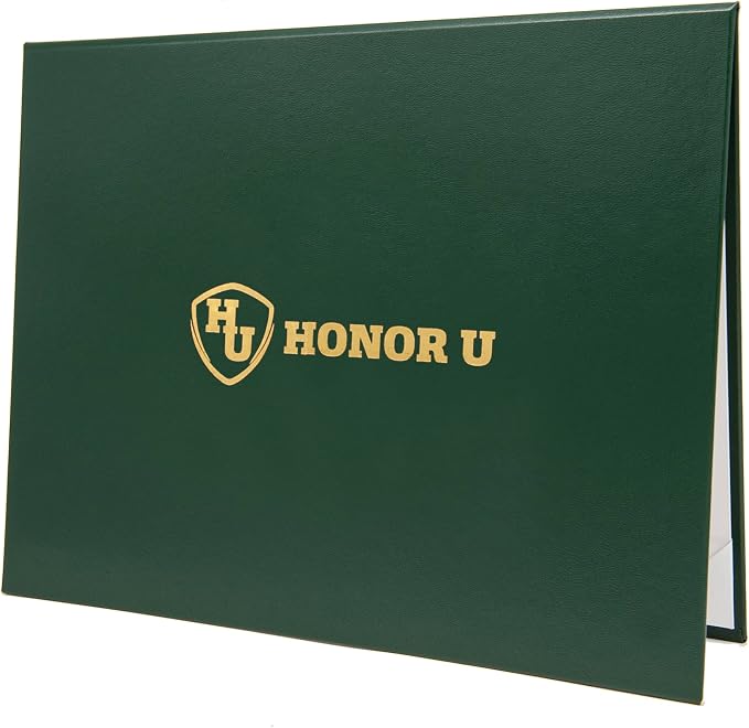 Green Faux Leather Document Cover 8.5x11 Letter Size | Tent-Style, Non-Padded with Metallic Foil Custom Printing | Professional Presentation for Awards, Diplomas and Certificates