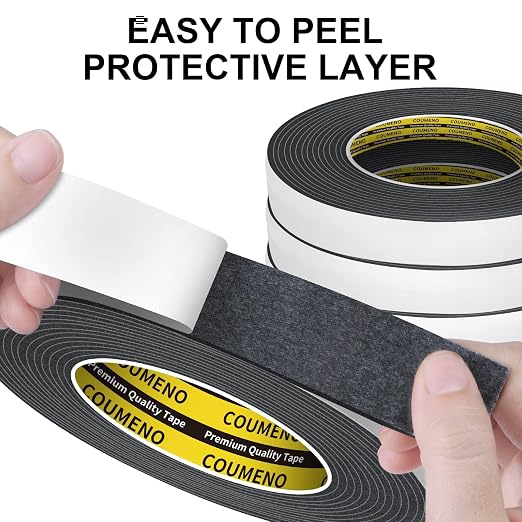 Single-Sided Adhesive EVA Foam Tape 2 Pack 1.2in x 16.4FT,Black Foam Weather Stripping,Door Seal & Window Insulation Tape,Waterproof Sound Proof Seal Strip for Doors,Garage Door/Gap Sealing