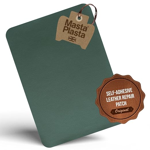 MastaPlasta Original Self-Adhesive Leather Patches for Furniture Repair - Green 11" x 8" (28 x 20 cm). Upholstery-Quality Patch for Leather Chair, Leather Patch for Car Seat Repair