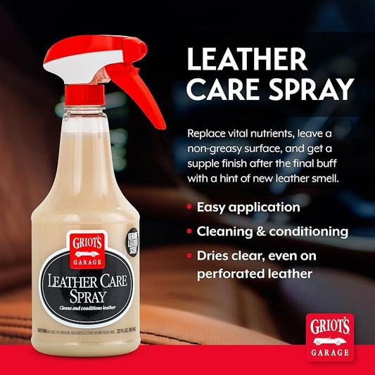 Griot's Garage Leather Care Spray, Car Seat Cleaner and Conditioner for Upholstery, Furniture, Clothing, and More, 10994, 22oz