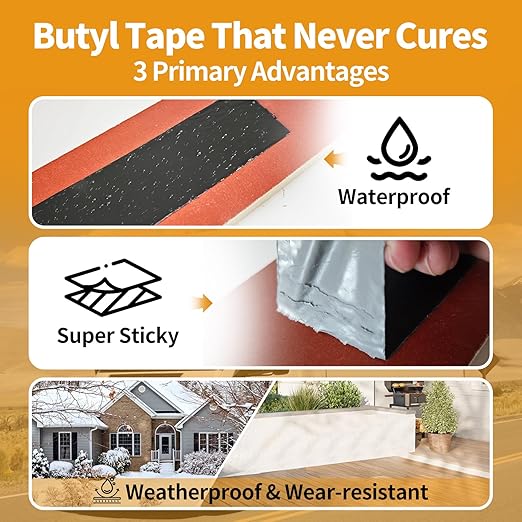 Deck Tape Joist 2 inch, Butyl Joist Tape for Decking 2''×50', Weather-Resistant and Waterproof Sealing Tape for Wood Decks Beams Roof, 4 Rolls(200FT Total)