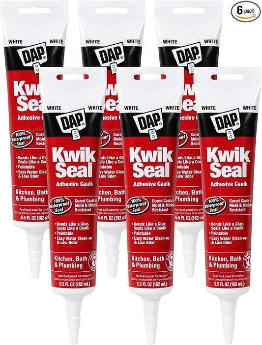 Dap 18001 6 Pack 5.5 oz. Kwik Seal Kitchen and Bath Adhesive Caulk, White
