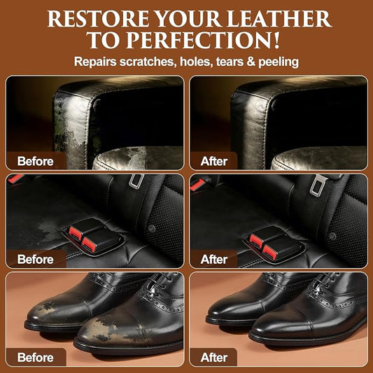 Black Leather Repair Kit for Furniture, Vinyl Repair Kit with Super Easy Instructions to Match Any Color, Restore Any Glossy Leather Surface, Car Seats, Sofa, Jacket, and Purse