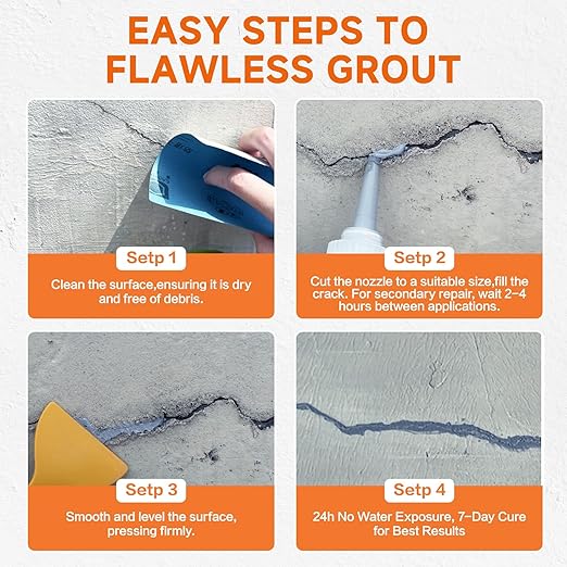 Concrete Crack Filler, Heavy-Duty Cement Crack Filler, Self Leveling Concrete Sealer for Driveway, Walkway, Patio, Waterproof Outdoor Caulking Glue, Gray, 8.8 Floz（3 Pack）