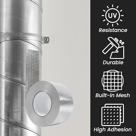 3" Inch x 164 Ft / 55 Yards Long Aluminum Foil Tape with Mesh - Strong Metal Insulation Adhesive Heavy Duty Ductwork Tape - Waterproof, High and Low Temperature HVAC, Vent Hose, Dryer Leak Repair Tape