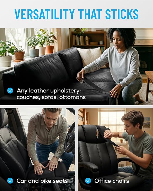 MATCH 'N PATCH Dark Brown Leather Repair Tape, 2.25" x 15' for Furniture | Realistic Faux Leather Patches for Couch, Sofa, Upholstery, Car Seat & Other Furniture, Vinyl Repair Kit, Self Adhesive Patch