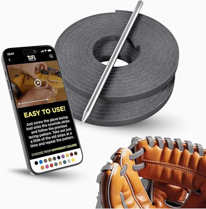 TOFL Softball and Baseball Glove Lace Kit | Mitt Lace Glove Repair Lacing Kit | 2 Leather Laces with Lacing Needle for Catchers Glove