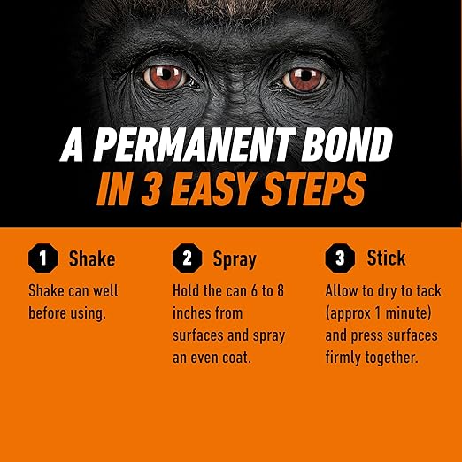 Gorilla Heavy Duty Spray Adhesive, Multi Purpose & Repositionable, Clear, 14 oz (Pack of 2) Bonds Paper, Cardboard, Foam, Fabric, Photo Safe, Non-Yellowing, Indoor & Outdoor