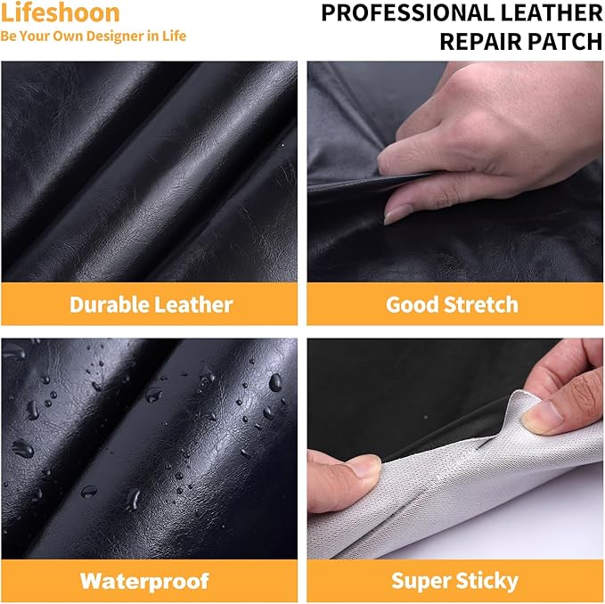 Lifeshoon Leather Repair Patch, 17X79 Inch Glossy Self Adhesive Leather Repair, Large Vinyl Patch Tape for Couches, Furniture, Car Seats, Cabinets, Wall, Handbags （17X79 Inch, Dark Brown）