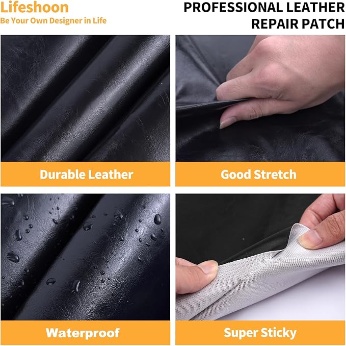 Lifeshoon Leather Repair Patch, 17X158 Inch Glossy Self Adhesive Leather Repair, Large Vinyl Patch Tape for Couches, Furniture, Car Seats, Cabinets, Wall, Handbags （17X158 Inch, Coffee）