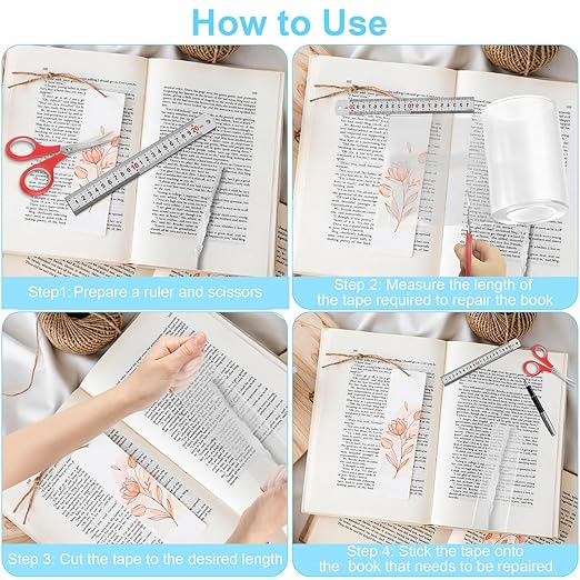 Engorgio 3Inch x 16.5Ft，Archival Safe Book Repair Tape 2pcs，Clear Strong Waterproof Adhesive，Old Books,Broken Pages，for Textbook Spine，Removable Book Binding Tape，Library Repair Supplies.