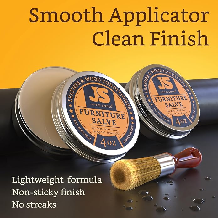 Furniture Salve for leather, leather cleaner and conditioner, leather repair kit, shoe polish kit, wood restorer for furniture, bees wax furniture polish and cleaner 8 oz