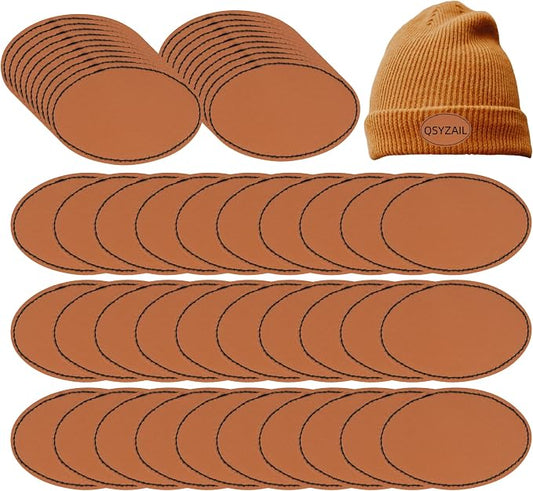 60 Pcs Blank Leather Hat Patches for Laser Engraving Iron On Heat Press 3 x 2 Inches Oval Khaki
