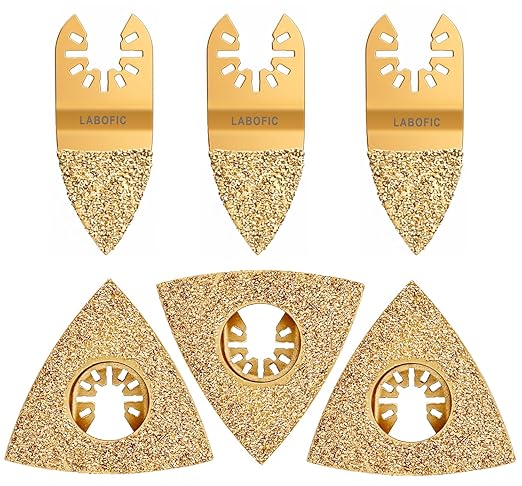 6Pcs Universal Carbide Oscillating Tool Blades, Triangular and Finger Carbide Grit Rasp Blades for Sanding Grinding Rasping Tile Grout Mortar Concrete Masonry