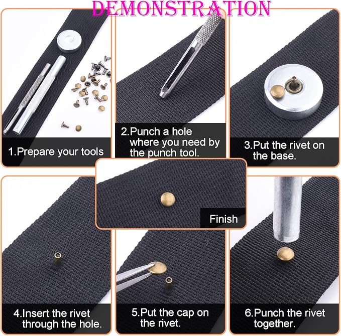 200Sets 6mm Round Double Caps Rivets, Leather Rivets Metal Tubular Studs for Bags Hats Shoes Clothing Leather DIY Craft Repair and Decoration (Gun Black)