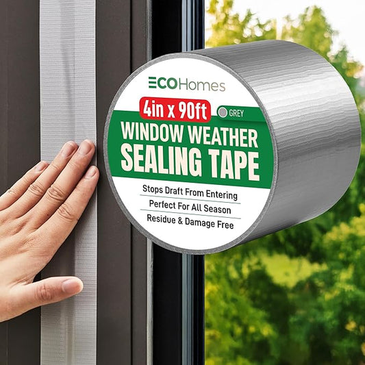 ECOHomes Window Weather Sealing Tape | Winter Weather Stripping Tape to Block Cold Drafts Through Window Gaps and AC Units, Insulation Seal and Draft Blocker for Home (4 Inch by 90 FT, Grey)