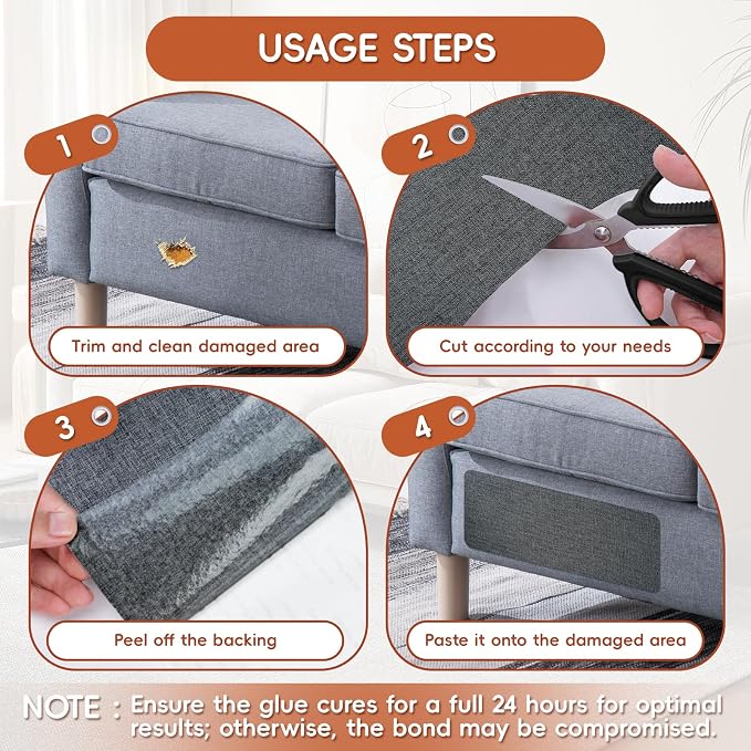 Linen Fabric Repair Tape 2 Pcs 8x12 Inch, Self Adhesive Couch Patch Repair Fabric Tape for Furniture, Linen Patch Kit for Couch, Carpet, Upholstery, Chair, Sofa, Cushion, Bag (Dark Grey)