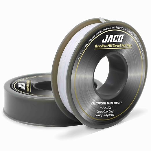 JACO ThreadPro High-Density Thread Seal Tape - 1/2" x 125 ft. (Mega Roll) | Professional PTFE Pipe Sealant | Plumbers Tape (2-Pack)