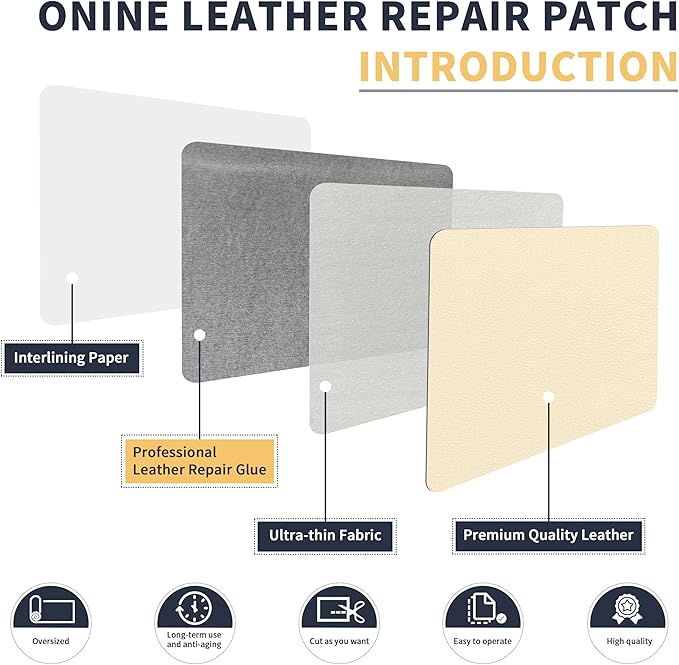 ONine Leather Repair Tape,Self Adhesive Leather Repair Patch,Leather Patches for Furniture,Sofa,Car Seats,Office Chair. Vinyl Repair Kit 8x48in(White Khaki)