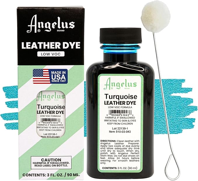 Angelus Leather Dye - Flexible Leather Dye for Shoes, Boots, Bags, Crafts, Furniture, & More 3oz, Dauber Included (Turquoise)