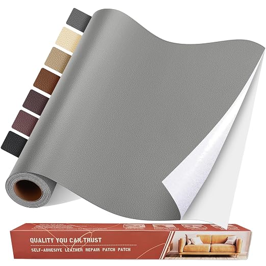 Self Adhesive Leather Repair Patch Kit, 31.4 in x 16 in Large Vinyl Leather Repair Tape for Furniture, Car Seat, Couch, Sofa, Chair Grey