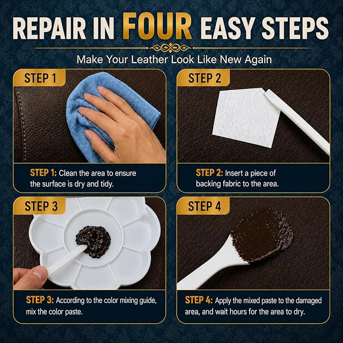 Vigorder Leather Repair Kit for Furniture, Vinyl Repair Kit for Car Interior, Sofa, Purse and Jacket, Restore Any Material with Super Easy Instructions to Fix Scratches, Tears, Holes, Peeling