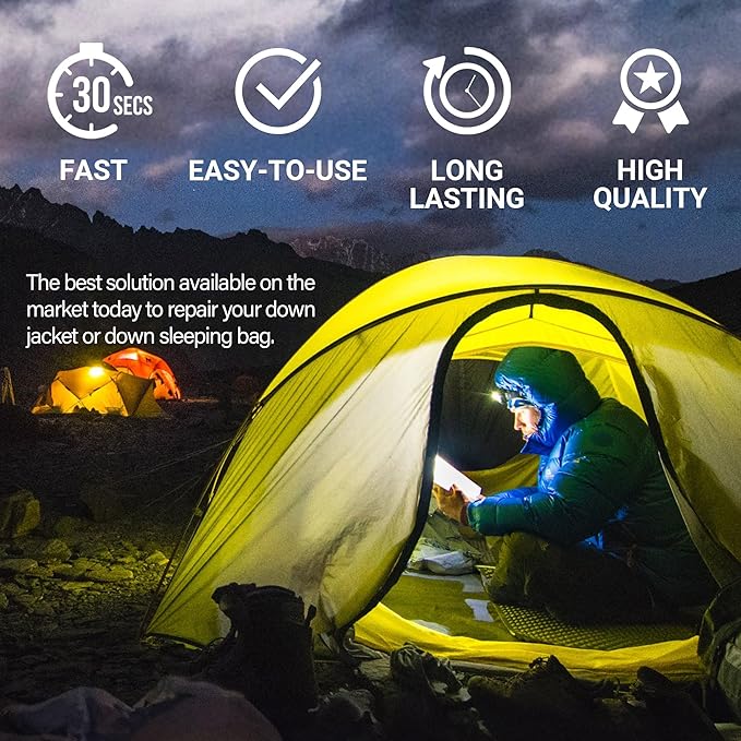 Self-Adhesive Waterproof Repair Patch Kit - 30-Second Fix for Down Jackets, Tents, Sleeping Bags, Backpacks, Outdoor and Camping Gear - Pre-Cut Nylon, Multiple Colors (Red)