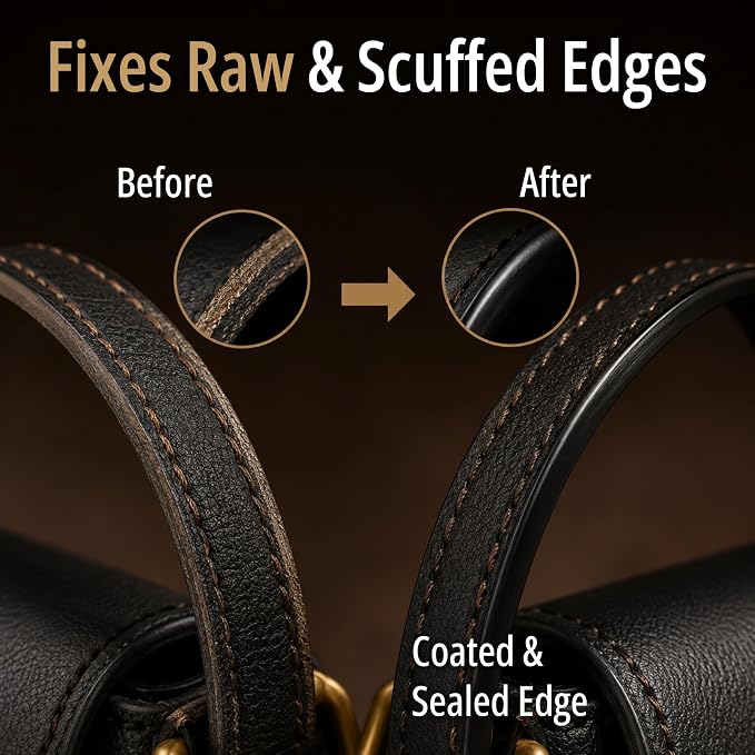 Black Leather Edge Coat for Leather Edges with Built-in Applicator for Purses, Belts, Shoes, Couches – Flexible, Water-Resistant Finish – Edge Sealer & Restorer (4oz)