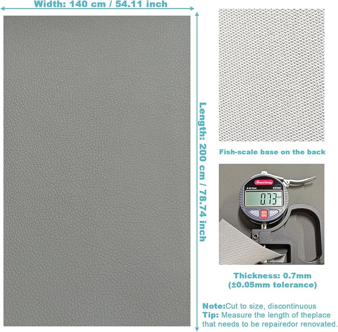 Grey Faux Leather Upholstery Vinyl Fabric, 78x55 Inch Grey Grained Lychee Leather Roll, Anti-Scratch Waterproof Synthetic Leather Material for Upholstery, Marine Boat Seats, Furniture, Sofa