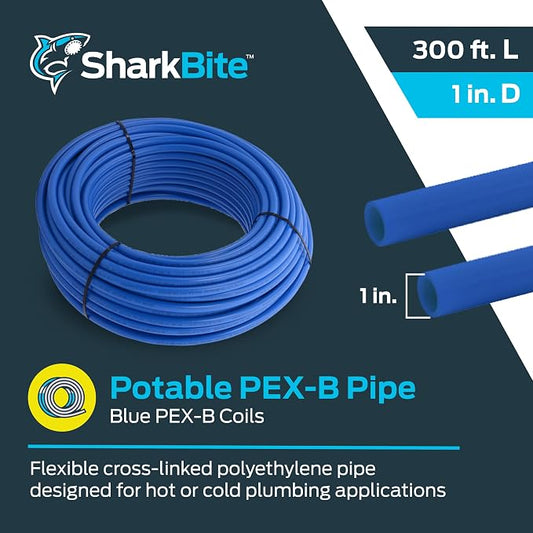 SharkBite 1 Inch x 300 Feet Blue PEX-B, PEX Pipe Flexible Water Tubing for Plumbing, U880B300