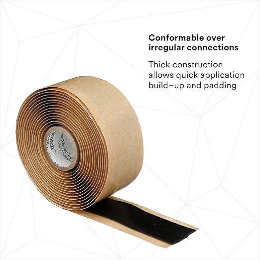 3M Scotch Rubber Mastic Tape 2228, 1 in x 10 ft, Black, Conformable, Self–Fusing, Electrical Insulating, Moisture Sealing, Indoor and Outdoor Applications, 65 mil thick, 1 Roll