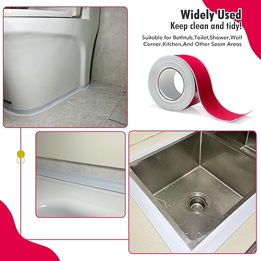 3 Rolls White Caulk Tape for Bathtub Self Adhesive, Peel and Stick Caulk Strip Waterproof, Toilet Base Sealer Strip, Toilet Sealant Tape