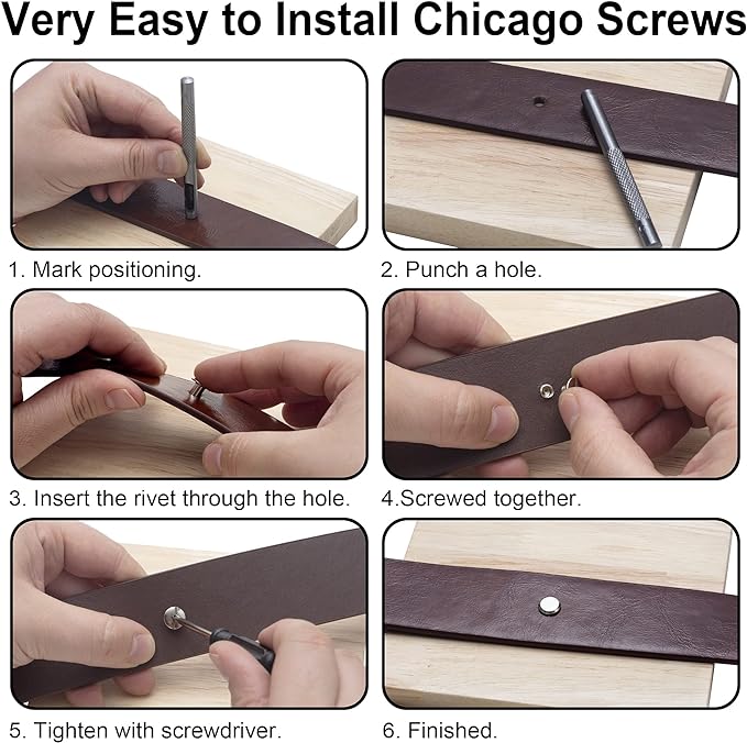 YORANYO 140 Sets Chicago Screws Leather Rivets Kit for Fabric Leather Crafting 6 Sizes Chicago Binding Screws for Decorate and Repair Belt Bag Shoes Purse Pet Collar Clothing Bookbinding (Silver)