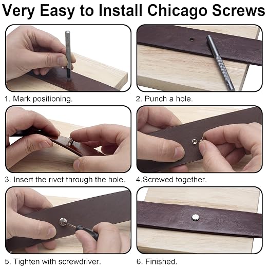 YORANYO 110Sets Chicago Screws Leather Rivets Assorted Screw Rivets Chicago Binding Screws for Decorate and Repair Leather Craft Belt Bag Shoes Purse Bookbinding (Antique Copper, M5*4,5,6,8,10,12)