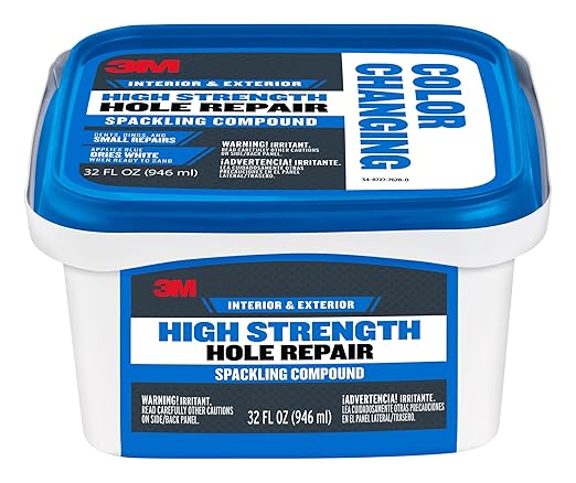 3M High Strength Color Changing Spackling Compound, 32 oz Tub, 6 Pack – Blue-to-White Drying Formula, Fast-Drying, No Shrink, Primer-Enhanced, Professional Interior and Exterior Wall Repair Compound