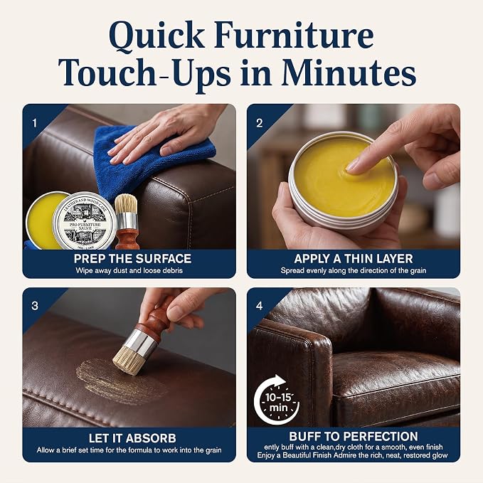 2PC Wood Repair & Furniture Salve - Leather Furniture Salve & Brush Set, Leather Couch Conditioner for Wood & Leather Conditioner, with Furniture Wax, Prevents Cracking & Fading