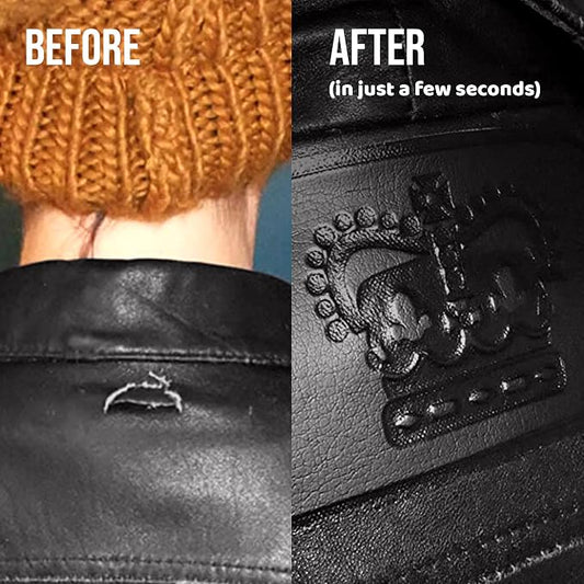 MastaPlasta Instant Self-Adhesive Premium Leather Repair Patch. Black Crown 4 x 2.4 Inch (10cm x 6cm). DIY Upholstery-Quality Patches for Couches, Car Interiors, Bags