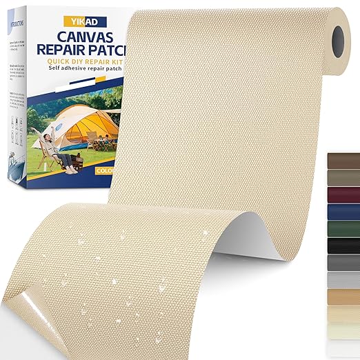 Fabric Repair Tape, Self Adhesive Canvas Repair Patch, Waterproof Outdoor Canvas Tape/Patch Kit for Sun Shades Clothing Tent Awnings Boat Cover Couches Light Beige 4x71 inch
